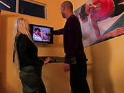 Hussy Blonde Demonstrates Her Deepthroat Skills To Her Fitness Instructor