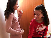 Two Naive Amateurs Take Off Their Clothes Showing Small Perky Tits