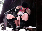 Stupid Brunette How Masturbates With Fingers In Snowy Weather Outdoors