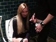 Busty Blondie Lindsey Gives A Blowjob While Sitting On Toilet Bowl