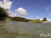 Amazing Topless Hot Babes With Big Rack Tryout Wakeboarding