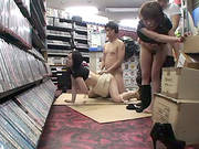 Two Slutty Girls Get Fucked By Two Strangers In A Shop