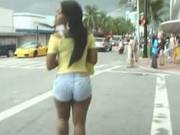 Latina Walking In Booty Shorts