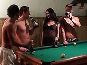 Three Aroused Fuckers Undress Sizzling Brunette Elizabeth