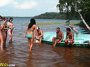 Salty Russian Harwlos Play Volleyball At The Beach In Bikini