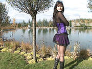 Slutty Outdoor Brunette Girl Gives Deepthoat Blowjob