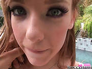 Red Haired Cute And Sexy Chick Rubs Her Clit Near The Pool For Gaining Delight