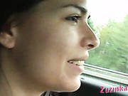 Luscious Brunette Chic Drills Her Twat With Dildo While Driving