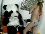 Fresh Faced Russian Teen Rides Dildo Attached To Oversized Panda
