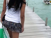 Sextractive Brunette Girl Is Crawling Down The Dock