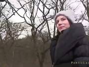 Brunette Fucks Through Black Pantyhose Outdoor