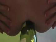 Wine Bottle In This Blonde Womans Ass