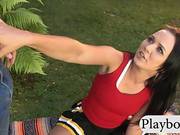 Tight Teen Brunette Cheerleader Pussy Banged In The Garden