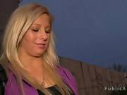 Blonde Gets Mouthful Outdoor At Night