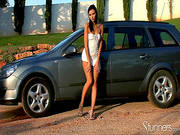 Skinny Brunette In Outdoor Solo