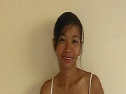 Smiling Tanned Babe Sucks Dick After Posing