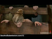 Blonde Immobilized In The Wall Stockade And Whipped And Vibed