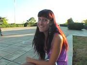 Slim Brunette Girl Lifts Her Skirt Up And Gets Fucked