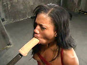 Gag Ball And Toying For Ebony Sydnee Capri In Bondage Video