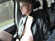 Curvy Aged Blond Wanks In The Car