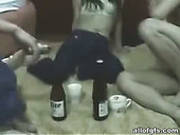 Amateur Tipsy Brunette Gets Her Fancy Tickled And Pleases Two Dicks At Once