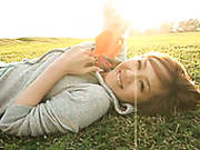 Cheerful Japanese Teen Revive Goofs Around In The Field Wearing Bikini