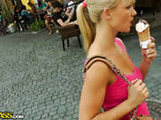Slim Hot Blondie Walks Along The Streets To Seduce A Man For Sex