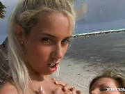Palatable Babes Tarra White And Her Friend Caress One Another On A Beach