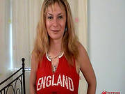 Busty Blonde Exposes Her Shaved Cunt