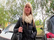 Busty Blonde Gives Car Blowjob