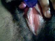 Vibrating Ebony Teen Pink Pussy Close-up
