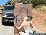 Horny Blonde Babe Blows On A Huge Cock Outdoors