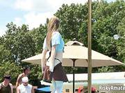 Non-professional Golden-haired Is On The Stage Teasing The Crowd