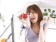 Captivating Japanese Model Saori Yoshikawa Eats Strawberry