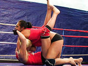 Sporty And Busty Brunette Lioness Wrestles On The Boxing Ring