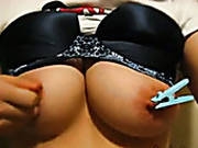 Cute Four Eyed Asian Girl Pins Her Boobs And Rubs Her Hairy Cunt