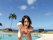 Brunette Japanese Lady Kaori Ishii In The Swimming Pool