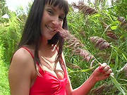 Slender Brunette Posing In Outdoor Video