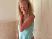 Curly Blonde Wildy And Her Glass Dildo