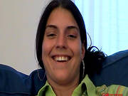 Chubby Smiling Brunette In Showing Her Nice Legs