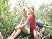 Lesbian Friends Playing In The Garden