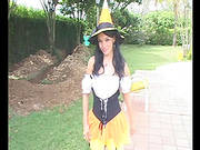 Dark Haired Solo Chick Is Sucking Her Big Dildo Outdoors