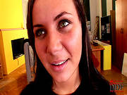 Brunette Teen With Natural Lumps Is Sucking His Rod