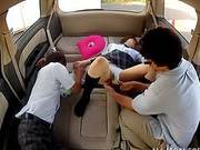 Teen Schoolgirl Has A Crazy Threesome In A Car