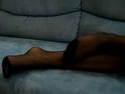 Woman Plays In Black Pantyhose