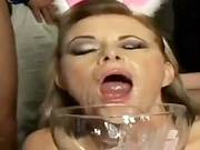 Blonde Bitch In The Middle Of A Bukkake Gangbang Party