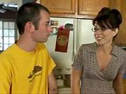 Hot Milf Swallowing Cock And Fucked On A Kitchen Table
