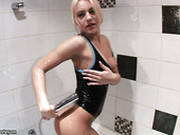 Seductive Babe Vania Takes Shower In A Swimsuit