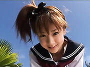 Japanese Teen Aki Hoshino Plays Outside In The Sailor Outfit