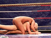 Two Naked Blonde Chicks Wrestle All Naked On The Ring